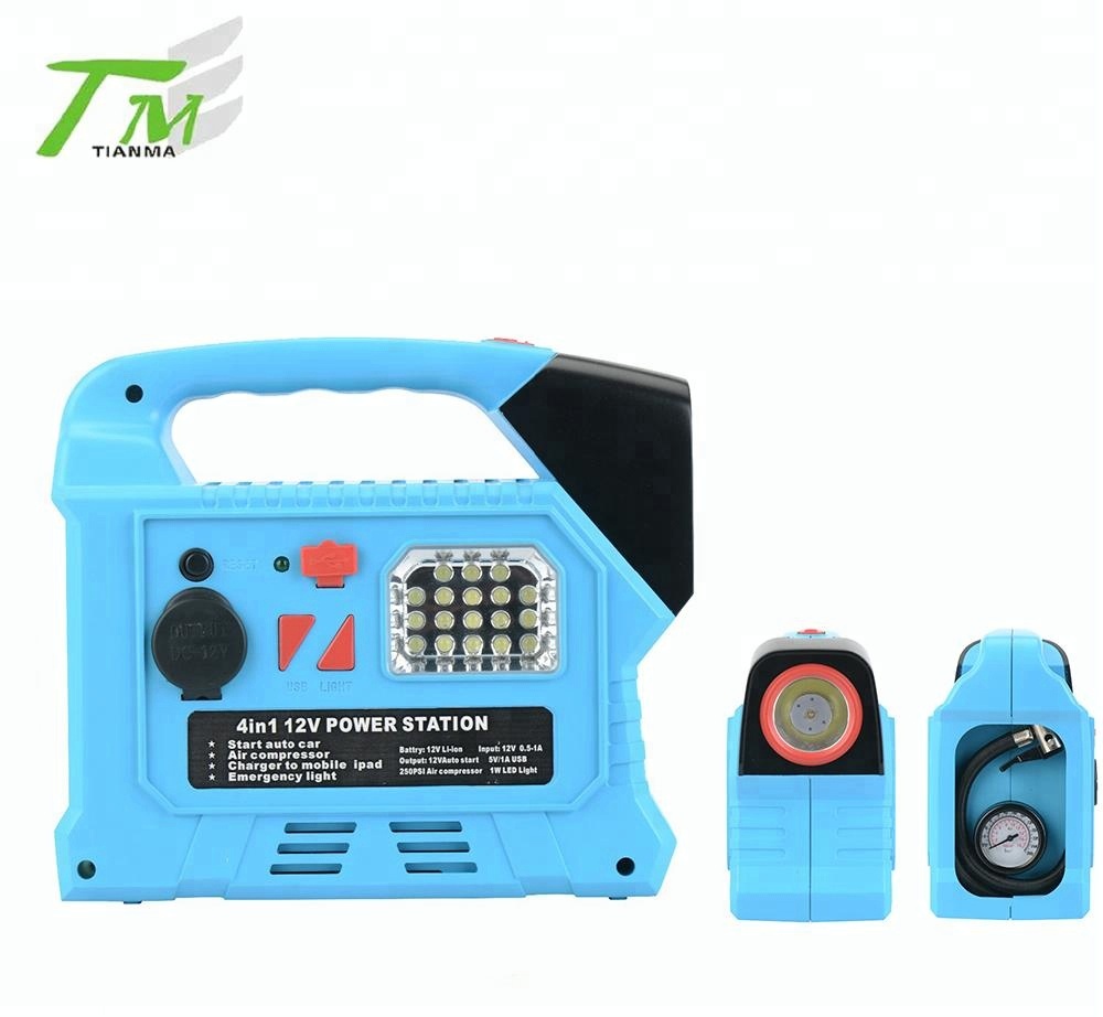 Portable car jump starter 12V auto lithium battery charger power pack and power station battery booster