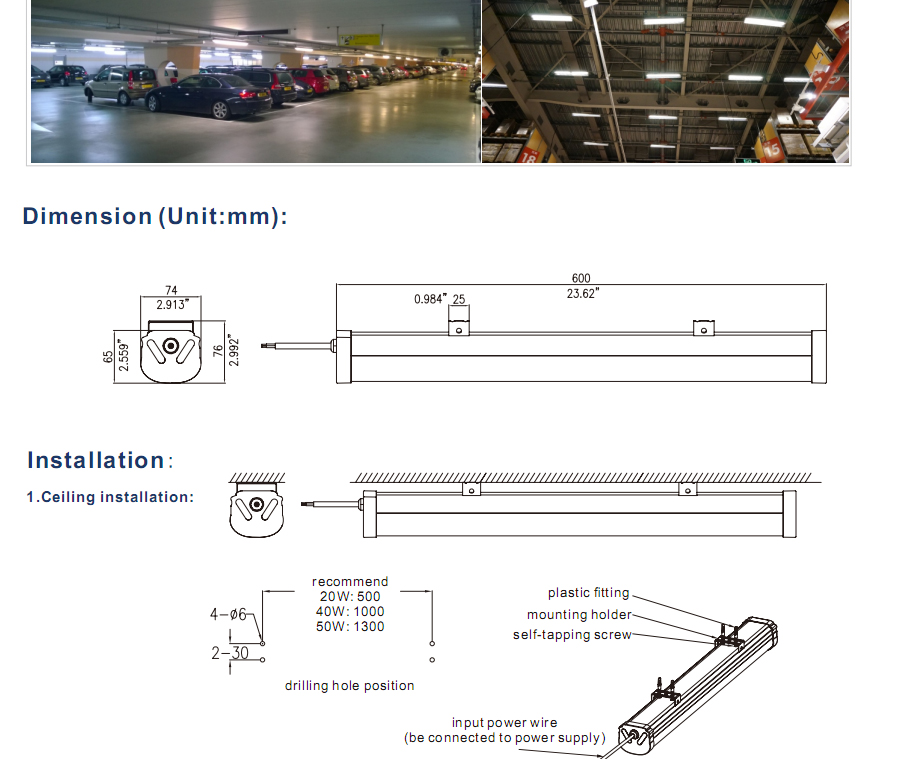 High Quality Hot Water-proof Dust-proof IP65 Tri-proof LED Lamp with CE RoHS