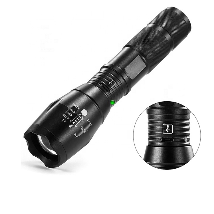 Multi-functional Powerful Zoomable LED Torch 18650 Rechargeable Battery USB Rechargeable Flashlight