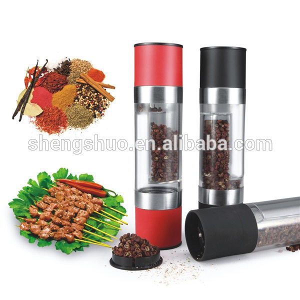 Hot sales ABS Manual Dual Grind 2 In 1 Salt Pepper Spice Mill Grinder Coarse To Fine Grain