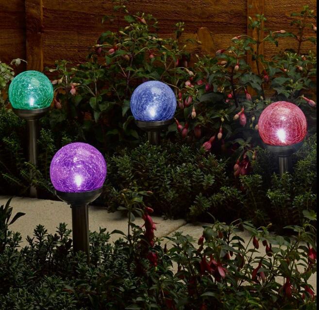 Solar  Stainless Steel Colour LED Glass Ball Garden Post Lights