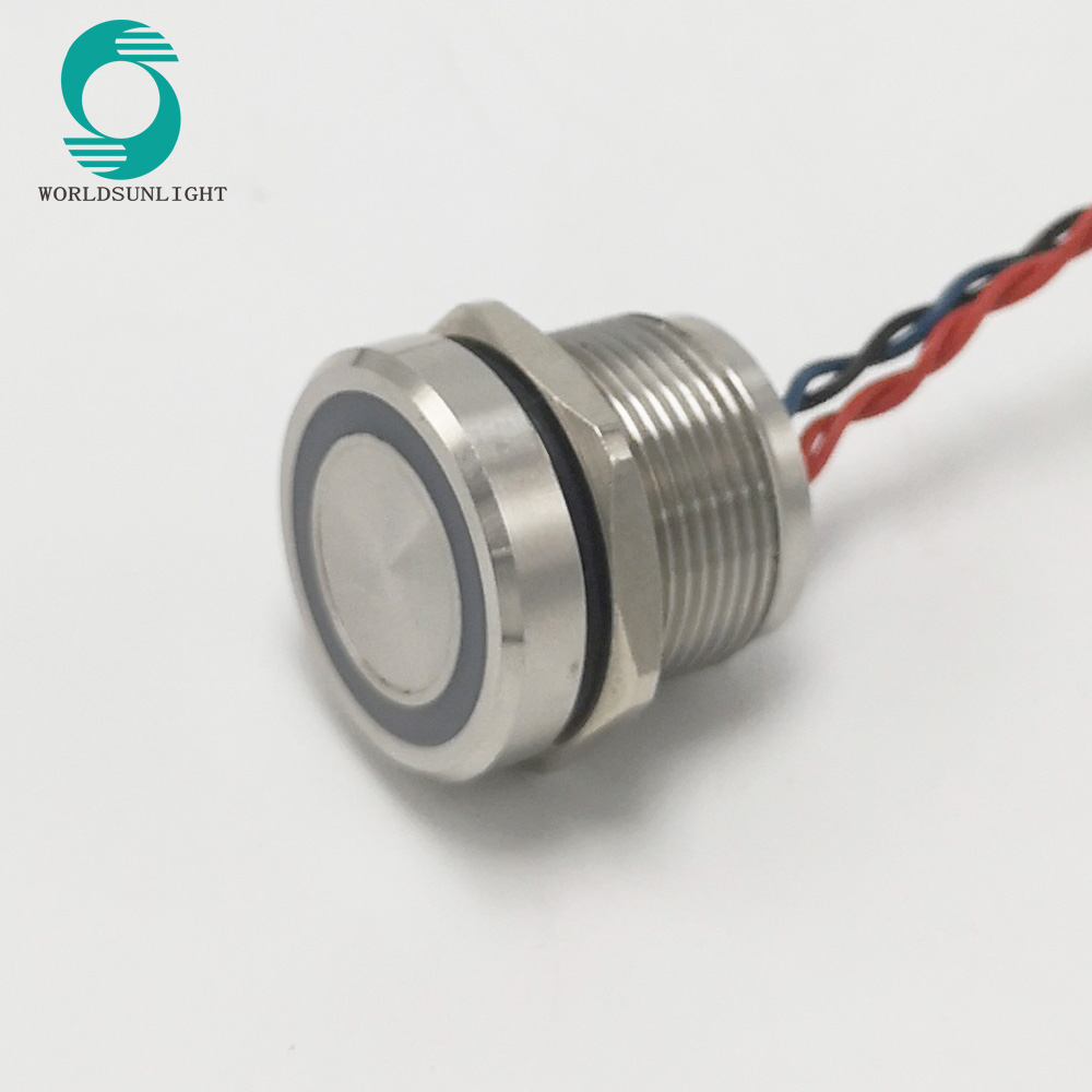 WS19BR1FN1NOMR 19mm stainless steel Flat operator normally open momentary 12V Ring green led Natural anodized piezo switch