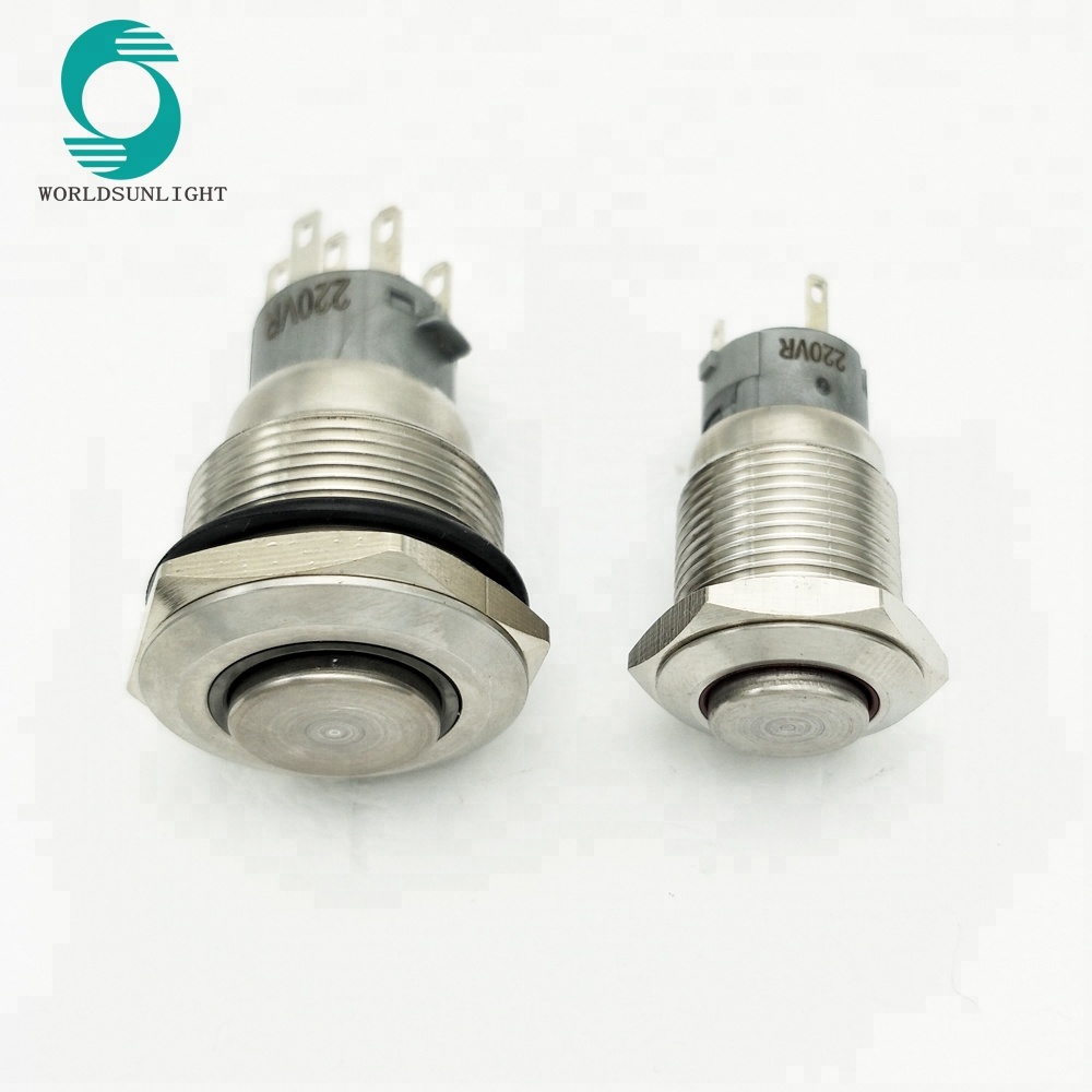 22mm 220v red led type illuminated latching 2NO2NC stainless steel push button pushbutton switch