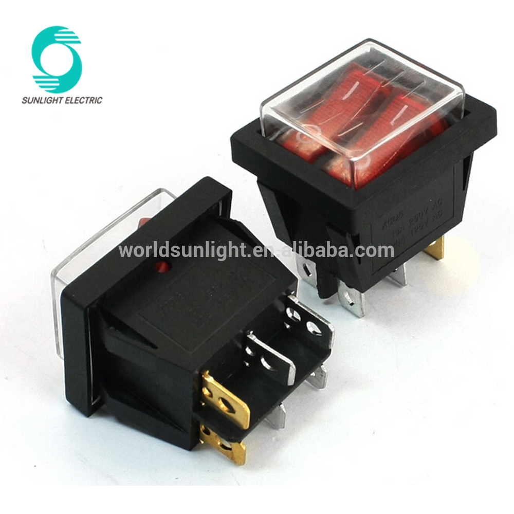 Mount 31mm x 22mm (LW) Dual SPST 2 Position 6 Pins Red Neon Light Waterproof Boat Rocker Switch