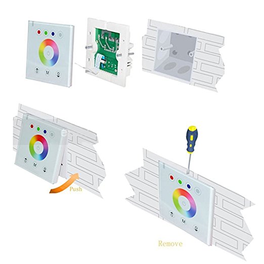 DC12V-24V Wall-mounted Touch Panel Switch Full Color RGB RGBW Controller For LED Light Strip, Black
