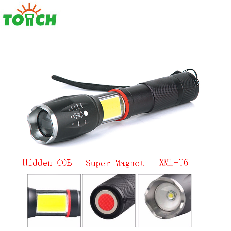 Multifunction Hidden COB led tactical flashlight tail super magetic led rechargeable flash light self defense for hunting