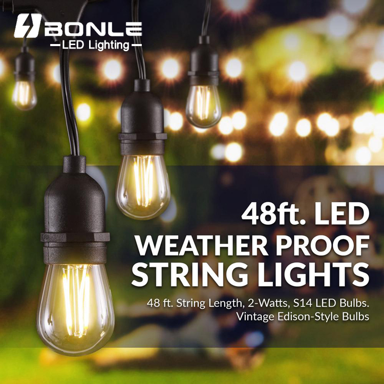 48Ft Led S14 Outdoor Patio String Lights 15 Hanging Sockets Perfect Patio Lights 2 Watt Led Dimmable
