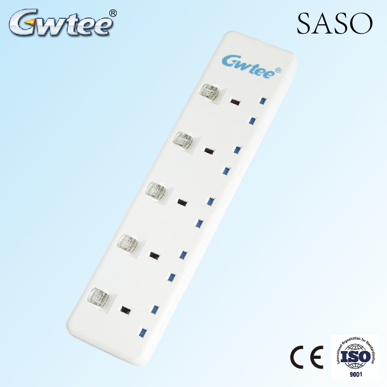 SASO approved extension socket, 4 way no switch power UK plug