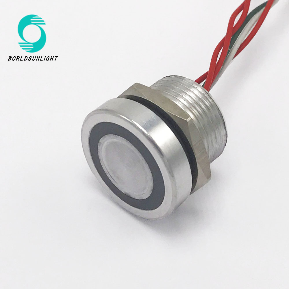 WS190R1FN1NOMG 19mm stainless steel Flat operator normally open momentary 12V Ring green led Natural anodized piezo switch