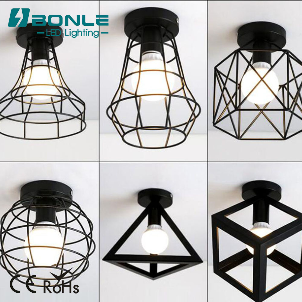 Industrial Vintage Ceiling Light 1 Light Style Cube Metal Shade Art Painted Finished