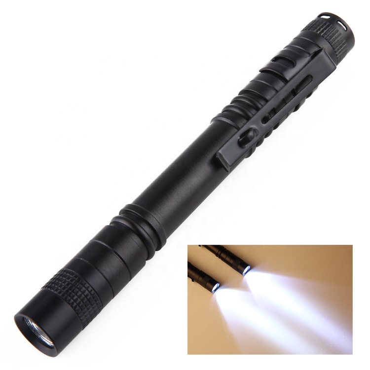 Pen Shape LED Hard Light Flashlight 133mm Long Black Mini Electric Torch