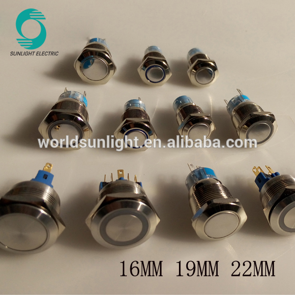 22mm led type illuminated momentary waterproof electrical metal stainless steel push button switch