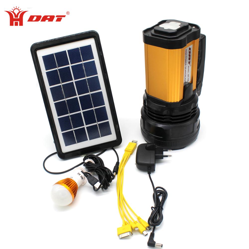 Aluminium Alloy high power led searchlight 15W T6 rechargeable led spotlight with solar panels charger solar lighting system