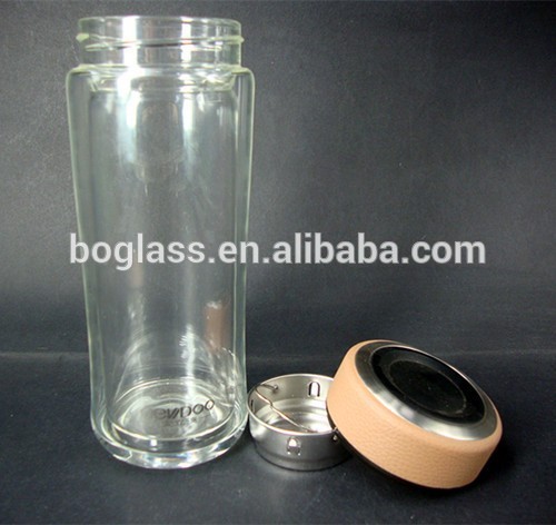 Wholesale custom logo double wall glass water bottle with stainless steel,bpa-free