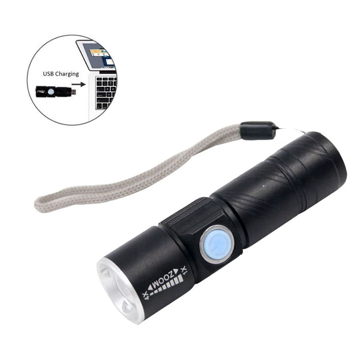 Tactical  USB Rechargeable Torch Light Mini LED Flashlight