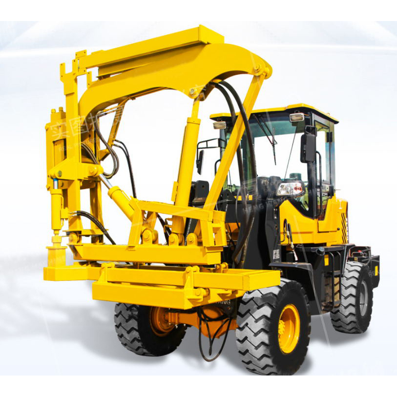 Highway guardrail piling vibrator machine tractor