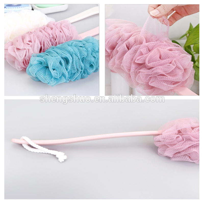 Latest Color Long Handle Hanging Soft Mesh Back Body Bath Shower Scrubber Brush Sponge Wipe Bubble Bath Gauze Bathroom Supplies