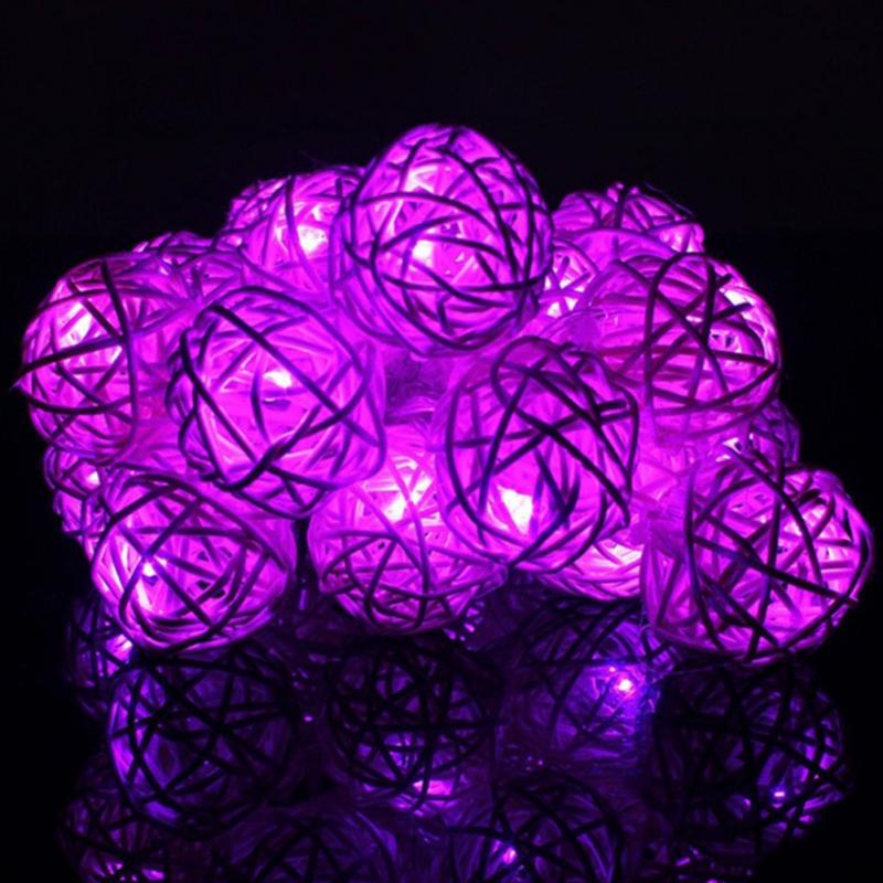 Colorful Rattan Balls Battery Powered LED String Light Takraw for Christmas Tree Wedding Party Living Room Decoration