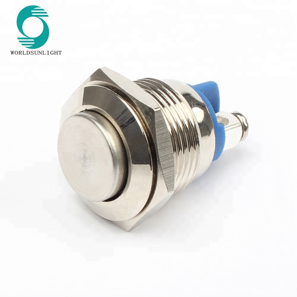 XL16N/H10 16mm round 2 screw terminals momentary 1NO high flat head type metal push button reset switch