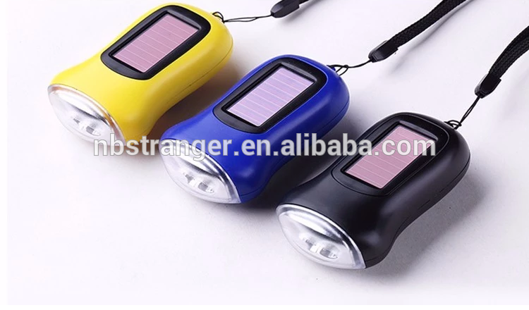 Portable Colourful Hand Crank Power Generation 3 Led Waterproof Mini Dynamo Solar Flashlight