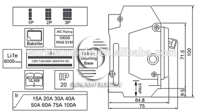 THQC series black on off 3KA 1P 2P 3P mcb miniature circuit breaker