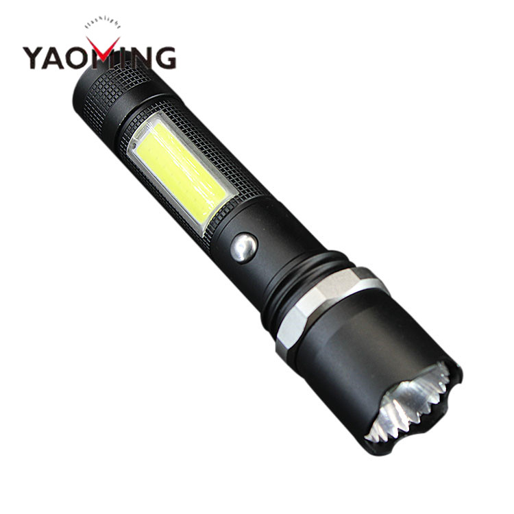 2018 New Tactical Zoomable T6 LED 3 Modes+COB LED USB rechargeable Flashlight with magnet