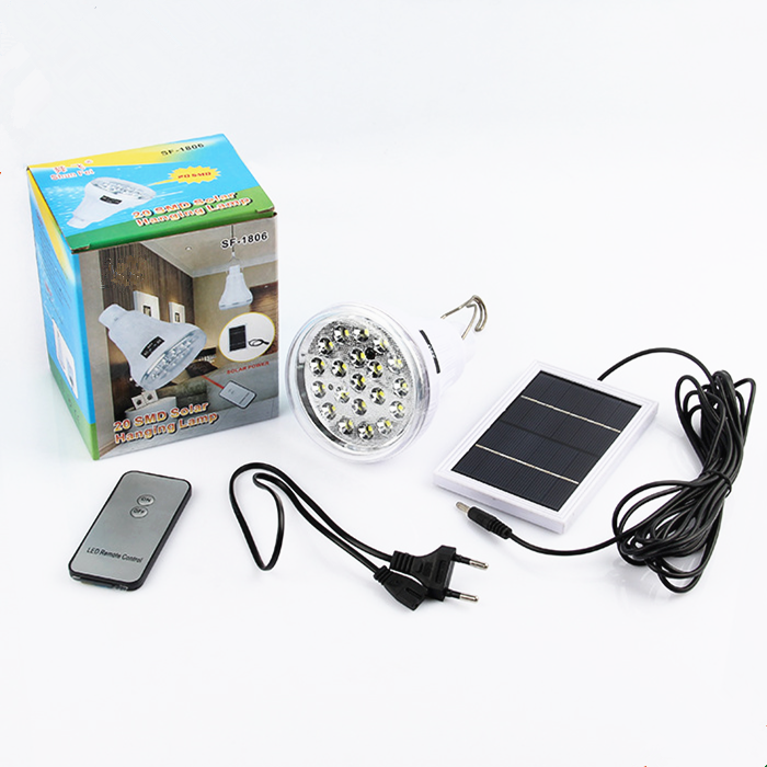 GG-1806 solar panel rechargable led emergency camping bulb lamp with remote control