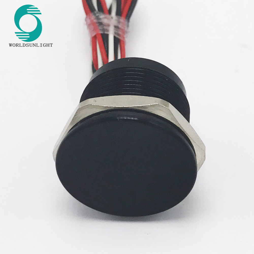 WS162F1NOL IP68 16mm Black anodized Flat operator Flyingleads 200mA 24VAC/DC Normally open latching piezo switch