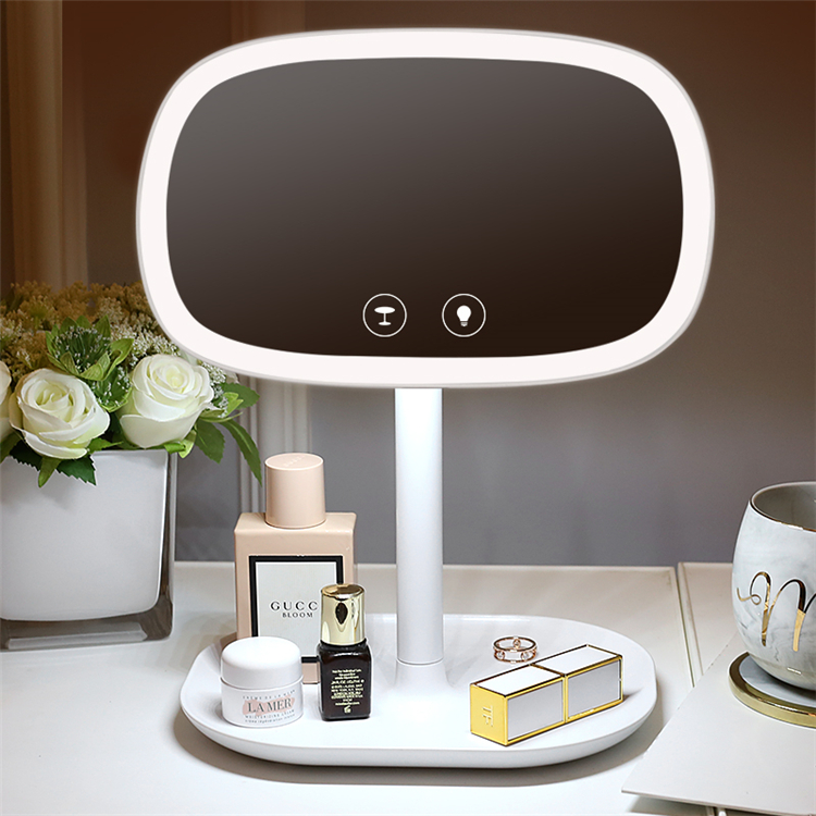 Travel Plastic Table Compact Vanity Magnify Tool Makeup Mirrors Lighted Make Up Desktop Light LED Cosmetic Mirror