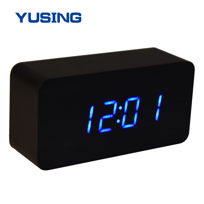 3-step Dimming Multifunction Cube Shape Simple Design Wooden LED Table Clock