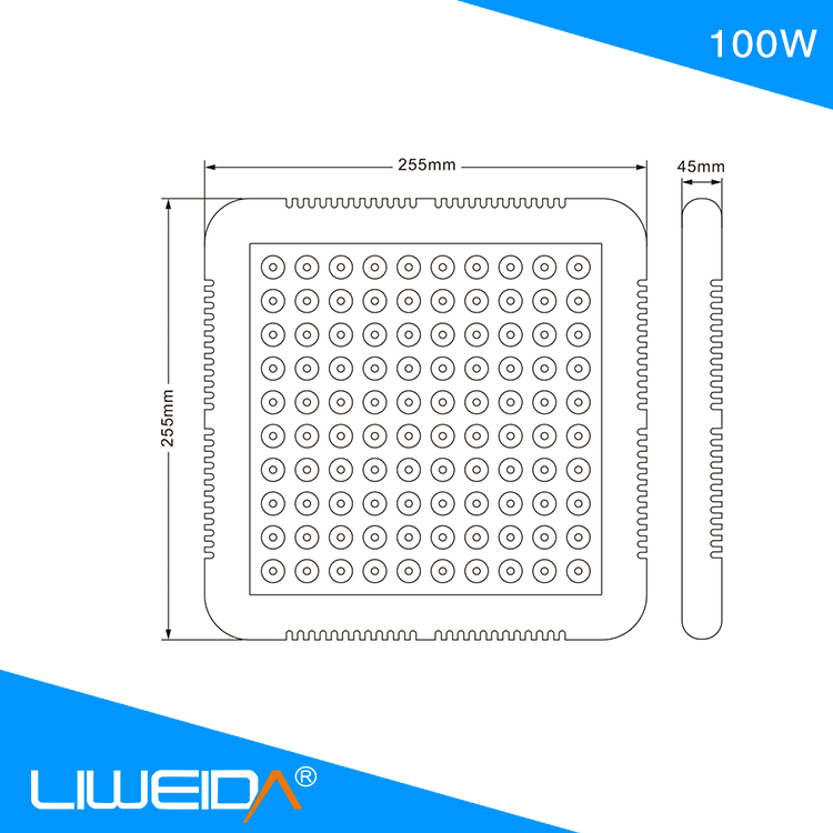 Water Cooled Full Spectrum 100W 60 Degree IP44  Led Square Grow Light For Indoor Light with CE RoHS FCC