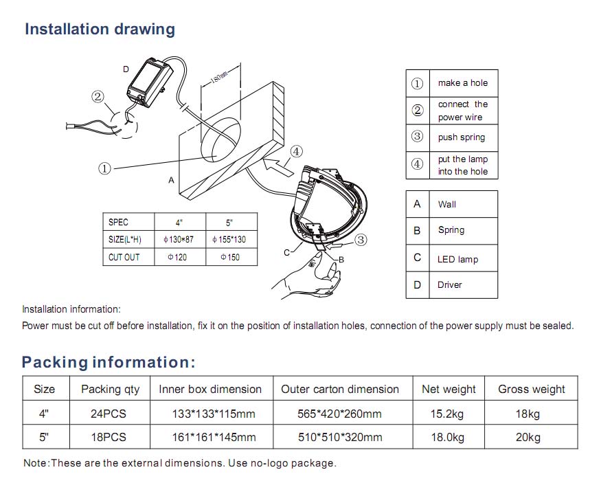 Gimble COB downlights, CRI80,PF0.9, 100LM/W