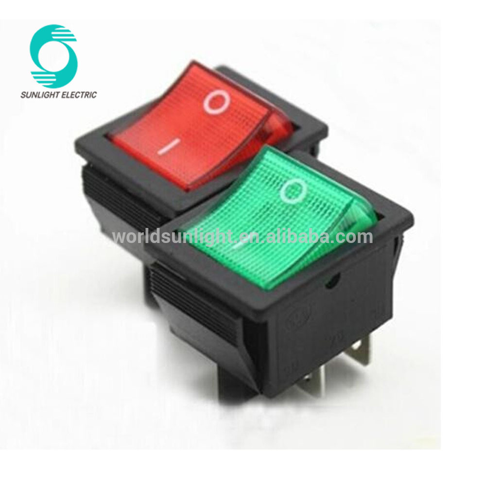 Mounting 30mm x 20mm AC 250V 15A 125V 20A Green DPDT 2NO 2NC 6 Pins ON-OFF Rocker Switch