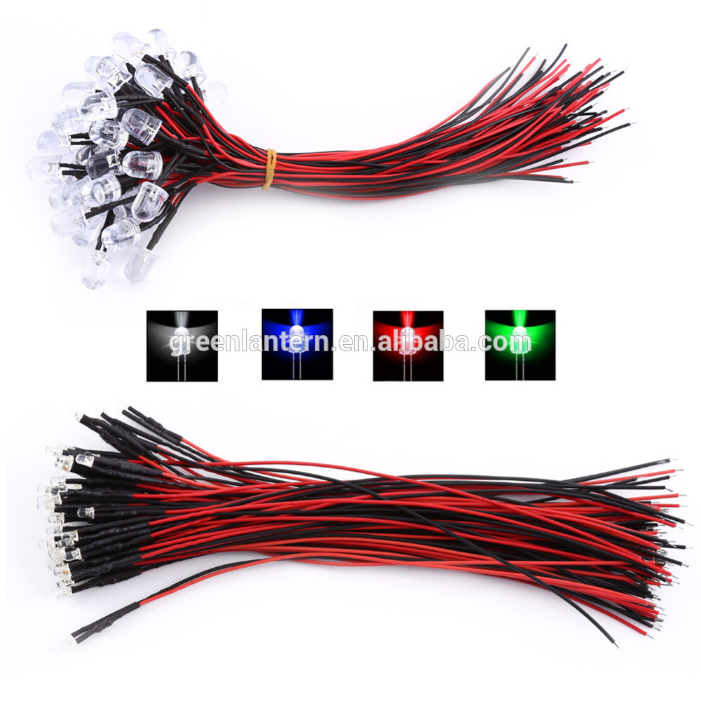 50pcs 12V/24V Pre wired 3mm 5mm LEDs Bulb with Plastic Shell holder Warm white/Red/Green/Blue/Yellow/White 20cm Prewired LED