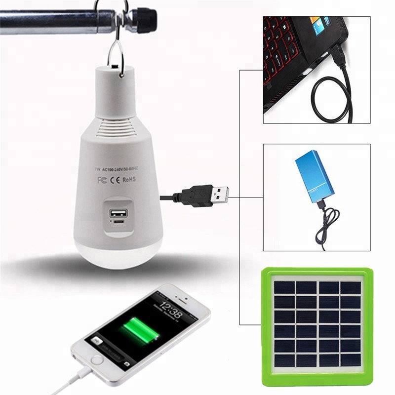 7W IP44 Waterproof Rechargeable Solar Bulb Light Power Bank LED Emergency Inverter Light Bulb