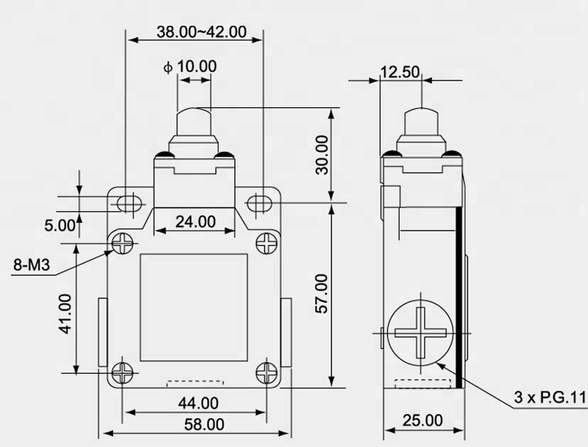 CE approval SA-001 6A 380VAC push plunger type travel limit switch