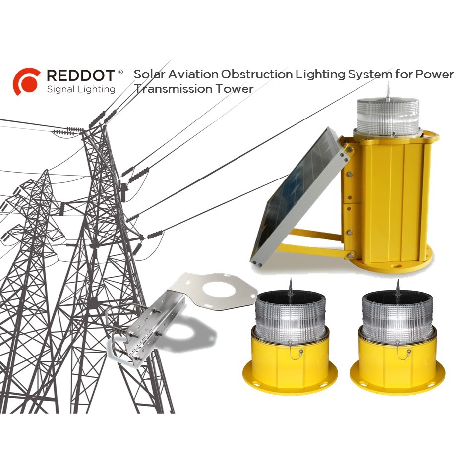 Solar powered aviation obstruction light for transmission tower