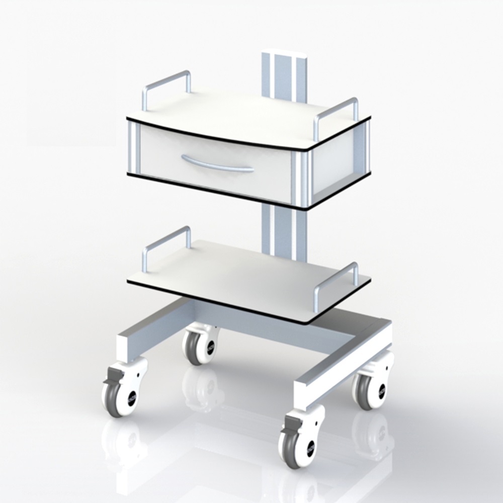 Hospital medical treatment room trolley with side table and IV rod