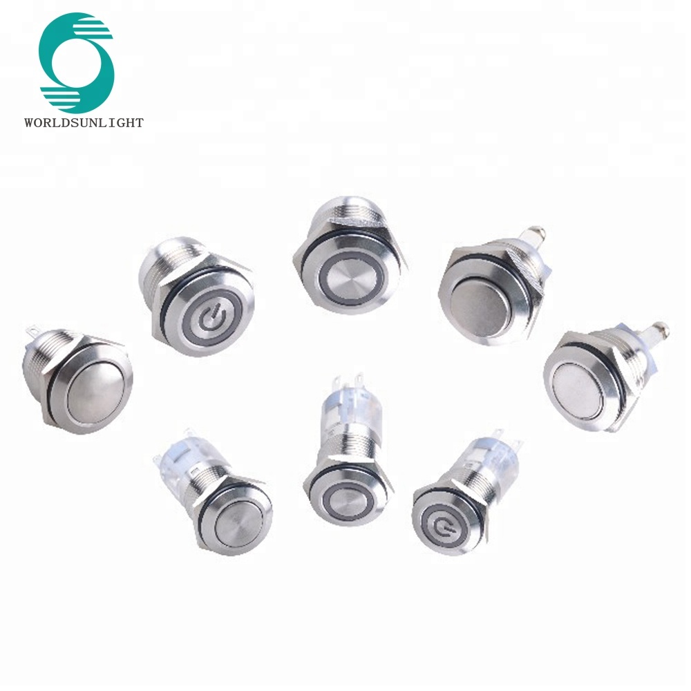 19mm 22mm led type illuminated or non-illuminated latching or momentary stainless steel waterproof push button pushbutton switch