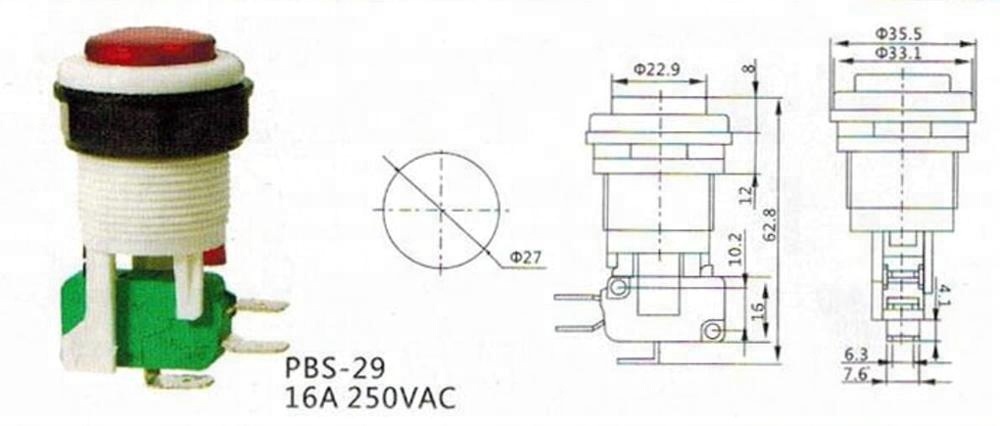 PBS-29 27mm 16A 250VAC game machine arcade push button switch