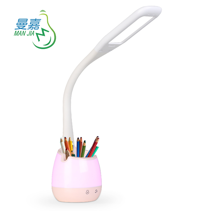 Gooseneck led kids light study battery modern multi-color temperature led desk lamp with phone holder & pen holder