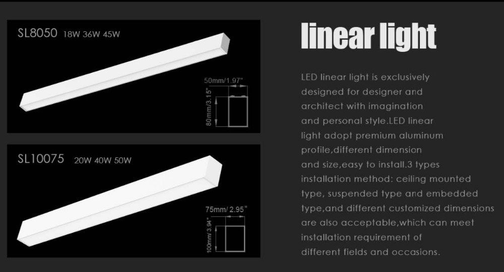 customized led flat tube 600mm 1200mm recessed led linear light