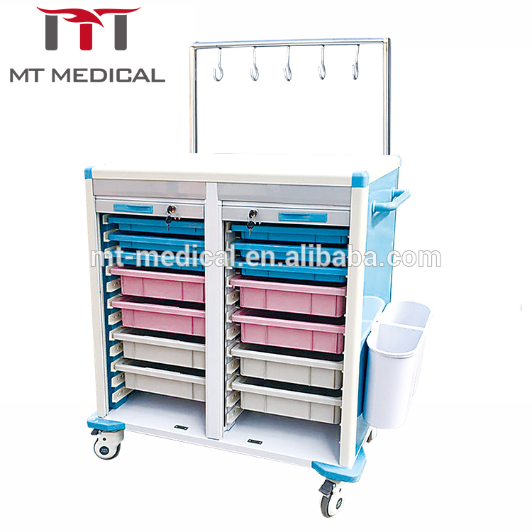 Popular ABS hospital furniture mobile IV medicine treatment crash trolley cart from China