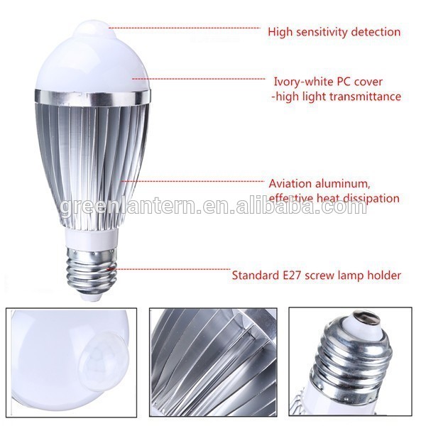 indoor outdoor led motion sensor bulb 7w pir led bulb e27 day night light sensor led bulb