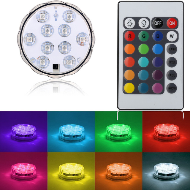 10 LED Multicolor Submersible Waterproof Party Tea Floralytes Vase Base Light Bright Lamp with remote control