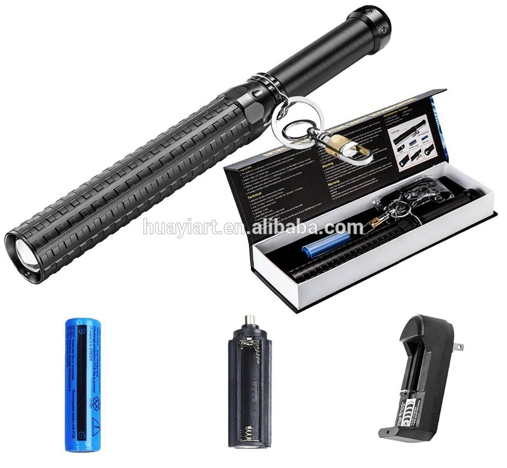 hot sell aluminum zoom powerful led baton flashlight self defense flashlight