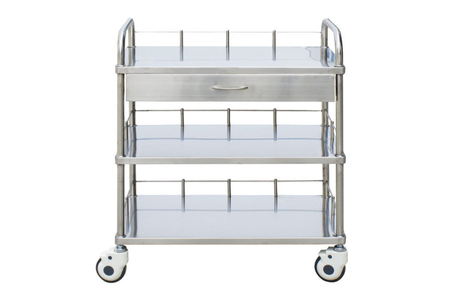 3 Layers Stainless Steel Mobile Treatment Cart Hospital food Carts with draw