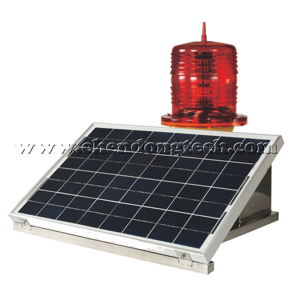 Solar powered LED light source aviation obstruction beacon