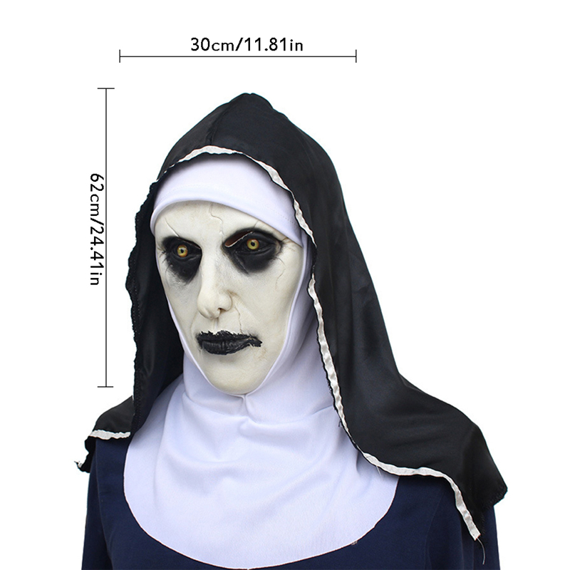 New Style Cosplay Nun Horror Mask Latex Masks With Headscarf Veil Hood Full Face Helmet Horror Costume Halloween Prop