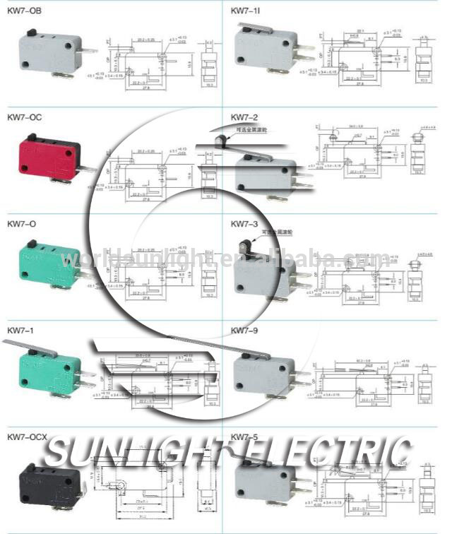 KW7-0C 16A 250VAC 2 solder terminals black basic 25t85 micro switch